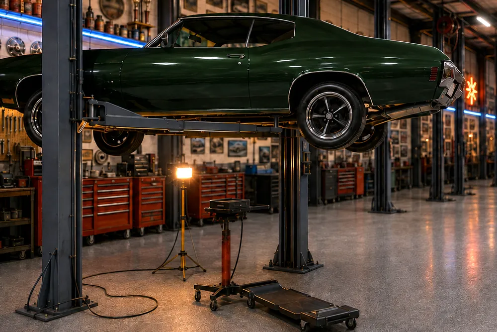 A Chevelle up on the lift